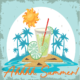 drawing of an island with margarita, palm trees and sun