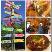 photos of a distance sign, poboys, guests and tamale dish | Fat Mama's Tamales order online Natchez, MS