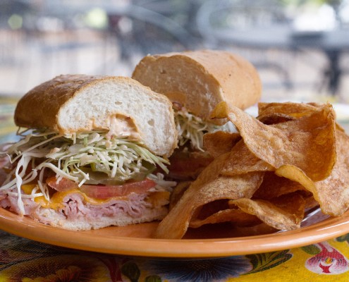 Ham and Cheddar Poboys with chips | Fat Mama's Tamales Restaurant Natchez MS