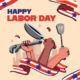 Happy-labor-day text with arms holding tools